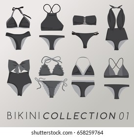 Set of Dark Grey Swimsuits :  Vector Illustration