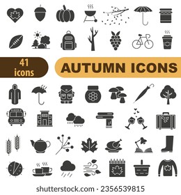 Set of dark hollow autumn icons. Autumn time. Autumn bright icons. Set of autumn icons. Vector illustration. EPS 10.