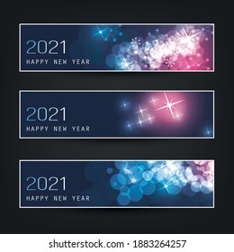 Set of Dark Horizontal New Year Banners - 2021