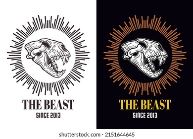 Set Dark illustration Beast Skull Bones Head Hand drawn Hatching Outline Symbol Tattoo Merchandise T-shirt Merch vintage