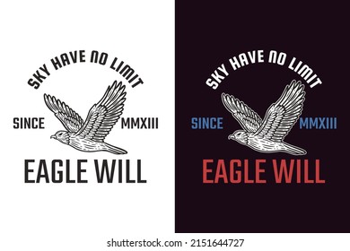 Set Dark illustration Eagle Bird Head and Pose Hand drawn Hatching Outline Symbol Tattoo Merchandise T-shirt Merch vintage