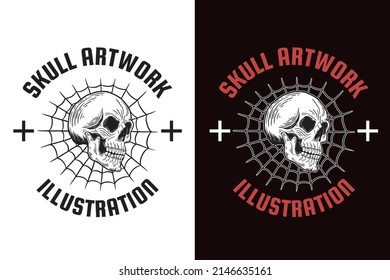 Set Dark illustration Skull Bones Head Hand drawn Hatching Outline Style Mystical Celestial Symbol Tattoo Merchandise T-shirt Merch vintage