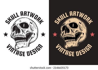 Set Dark illustration Skull Bones Head Hand drawn Hatching Outline Style Mystical Celestial Symbol Tattoo Merchandise T-shirt Merch vintage