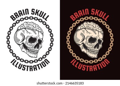 Set Dark illustration Skull Bones Head Hand drawn Hatching Outline Style Mystical Celestial Symbol Tattoo Merchandise T-shirt Merch vintage