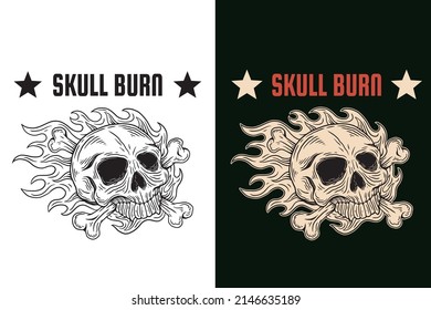 Set Dark illustration Skull Bones Head Hand drawn Hatching Outline Style Mystical Celestial Symbol Tattoo Merchandise T-shirt Merch vintage
