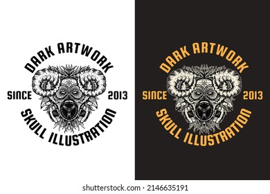 Set Dark illustration Skull Bones Head Hand drawn Hatching Outline Style Mystical Celestial Symbol Tattoo Merchandise T-shirt Merch vintage