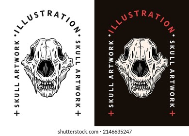 Set Dark illustration Skull Bones Head Hand drawn Hatching Outline Style Mystical Celestial Symbol Tattoo Merchandise T-shirt Merch vintage