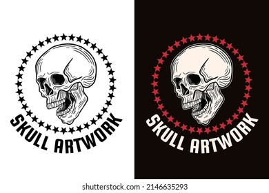 Set Dark illustration Skull Bones Head Hand drawn Hatching Outline Style Mystical Celestial Symbol Tattoo Merchandise T-shirt Merch vintage