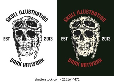 Set Dark illustration Skull Bones Head Hand drawn Hatching Outline Symbol Tattoo Merchandise T-shirt Merch vintage