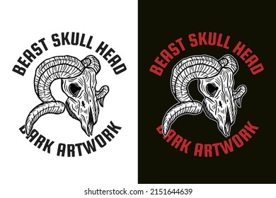 Set Dark illustration Skull Bones Head Hand drawn Hatching Outline Symbol Tattoo Merchandise T-shirt Merch vintage