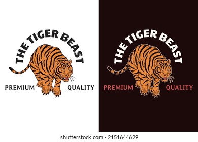 Set Dark illustration Tiger Beast Big Cat Head and Pose Hand drawn Hatching Outline Symbol Tattoo Merchandise T-shirt Merch vintage