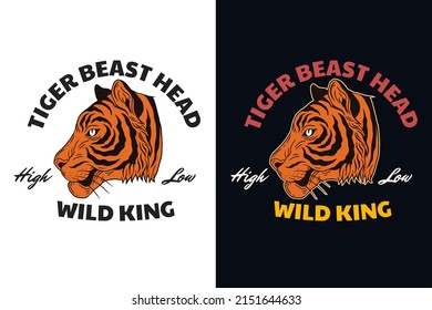 Set Dark illustration Tiger Beast Big Cat Head and Pose Hand drawn Hatching Outline Symbol Tattoo Merchandise T-shirt Merch vintage