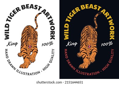 Set Dark illustration Tiger Beast Big Cat Head and Pose Hand drawn Hatching Outline Symbol Tattoo Merchandise T-shirt Merch vintage