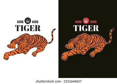 Set Dark illustration Tiger Beast Big Cat Head and Pose Hand drawn Hatching Outline Symbol Tattoo Merchandise T-shirt Merch vintage