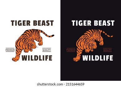Set Dark illustration Tiger Beast Big Cat Head and Pose Hand drawn Hatching Outline Symbol Tattoo Merchandise T-shirt Merch vintage