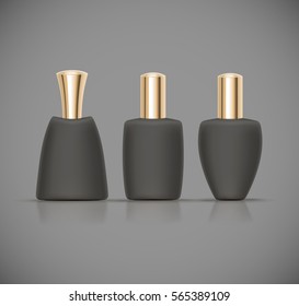 Set of dark Luxury cosmetic packaging collection with gold cap and blank space for your design isolated vector illustration