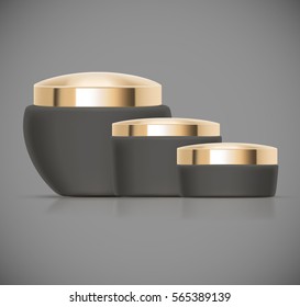 Set of dark Luxury cosmetic packaging collection with gold cap and blank space for your design isolated vector illustration