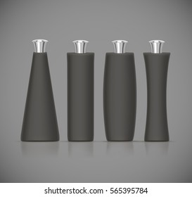 Set of dark Luxury cosmetic packaging collection with silver cap and blank space for your design isolated vector illustration
