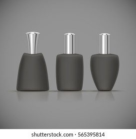 Set of dark Luxury cosmetic packaging collection with silver cap and blank space for your design isolated vector illustration