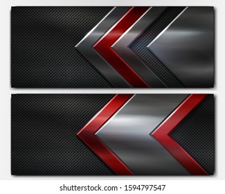 Set of dark metal banners for industrial and technology design. Vector illustration. 