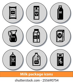 Set of dark milk package icons with reflection line