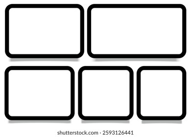 Set of dark modern frame isolated. Square and rectangular pictures. Poster or painting mockup vector realistic illustration isolated on a transparent background. 