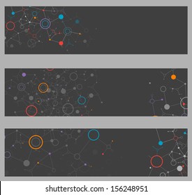 Set of Dark network color technology communication web banners