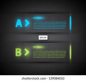 Set of dark paper banners with shiny lights on dark background for infographics, business design, step presentation, progress design, numer options or workflow layout. Clean and modern style