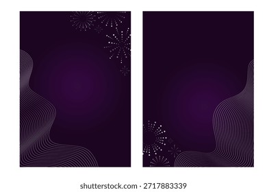 Conjunto de fondos abstractos de gradiente púrpura oscuro con ondas de línea fluidas y destellos radiales sutiles. Elegantes composiciones modernas crean un sentimiento premium para carteles, Anuncios, presentaciones, portadas y branding.
