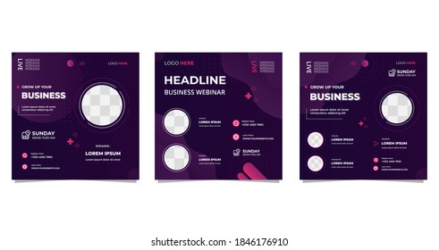 Set Of Dark Purple Liquid Background For Social Media Post Template, Business Webinar, Marketing Webinar, Education, Online Class Program, Etc