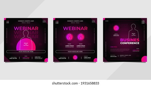 Set of Dark purple modern background for Social media post template, business webinar, marketing webinar, Education, Online Class program, Etc