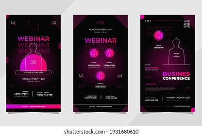 Set of Dark purple modern background for Social media stories post template, business webinar, marketing webinar, Education, Online Class program, Etc