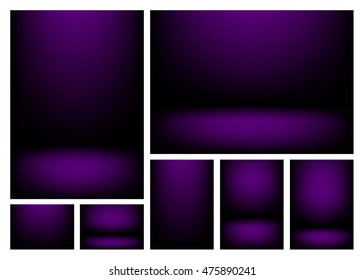 Set of Dark Purple Violet clear empty studio light vector backgrounds for product presentation, a4 format