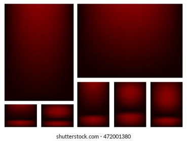 Set of Dark Red clear empty studio light vector backgrounds for product presentation, a4 format