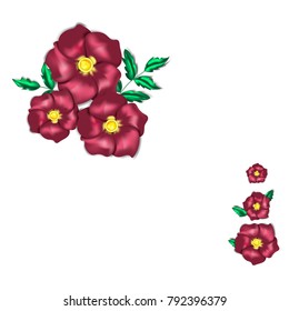 Set with dark red rose flowers that look like they are made from silk textile, very bright dar red colors