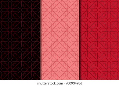 Set of dark red vertical seamless patterns. Geometric backgrounds for textile, paper and web