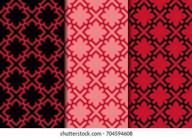 Set of dark red vertical seamless patterns. Geometric backgrounds for textile, paper and web