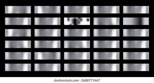 set of dark silver and black metallic gradients on a black background. Metallic gradient effects for the design of text and bulletin boards, infographics. Metal banner. Vector illustration. 
