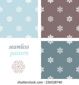 Set of dark  simple seamless blue winter pattern with snowflakes