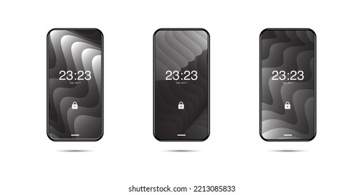 set of dark smartphone wallpapers. modern mobile phone screen wallpaper. realistic cell phone screen isolated on white