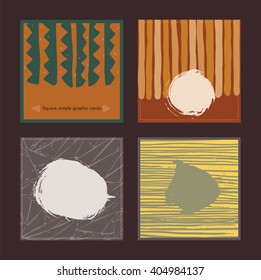 Set of dark square cards, handdrawn, decorated with liquid ink brush splashes, blots, stripes, strokes and spots. Isolated on background vector branding illustration, stylish, with imperfect parts