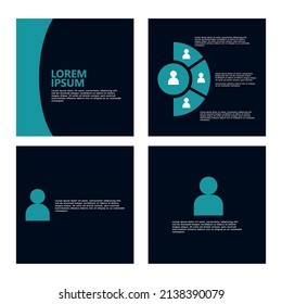 Set of dark theme social media post template. Microblog cover and infographic with text slot. 