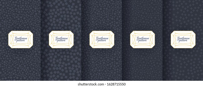 Set of dark vintage seamless backgrounds for luxury packaging design.  Elegant vector ornament set. Fabric print.