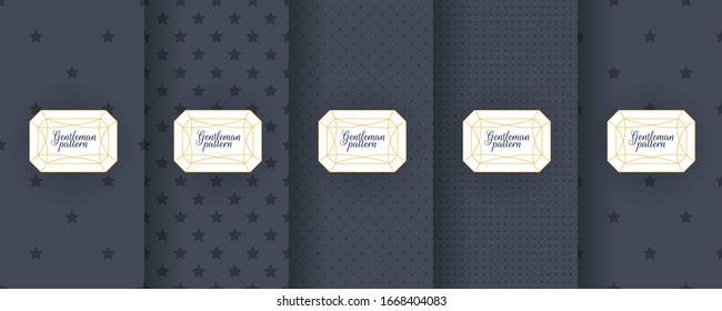 Set of dark vintage seamless backgrounds for usa packaging design. Geometric pattern in black. Suitable for premium boxes of cosmetics, wine, jewelry. Elegant vector ornament set. Fabric print.