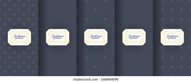 Set of dark vintage seamless backgrounds for usa packaging design. Geometric pattern in black. Suitable for premium boxes of cosmetics, wine, jewelry. Elegant vector ornament set. Fabric print.