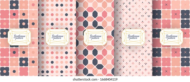 Set of dark vintage seamless backgrounds for luxury packaging design. Geometric pattern in black. Suitable for premium boxes of cosmetics, wine, jewelry. Elegant vector ornament set. Fabric print.