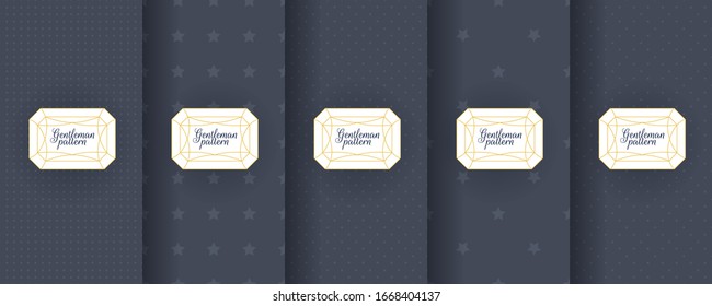 Conjunto de telas oscuras y sin fisuras para el diseño de embalajes de usa. Patrón geométrico en negro. Apropiado para cajas de productos cosméticos, vinos, joyas. Elegante conjunto de adornos vectoriales. Impresión de tejido.