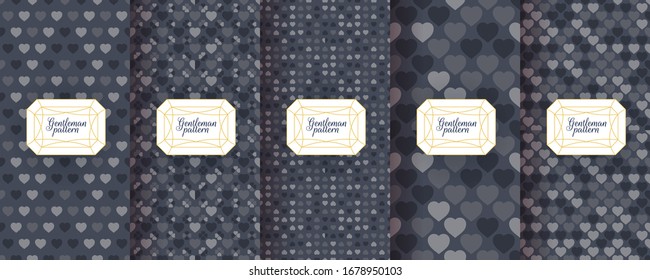 Conjunto de telas oscuras y sin fisuras para el diseño de un embalaje de lujo. Patrón geométrico en negro. Apropiado para cajas de productos cosméticos, vinos, joyas. Elegante conjunto de adornos vectoriales. Impresión de tejido.