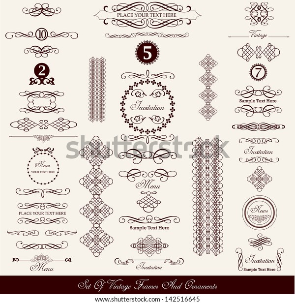 set of dark\
vintage vector elements, borders and frames with place for your\
text isolated on white\
background