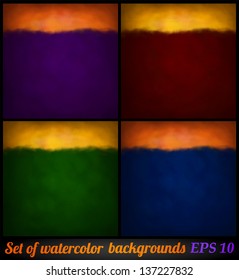 Set of dark watercolor backgrounds - vector illustration.